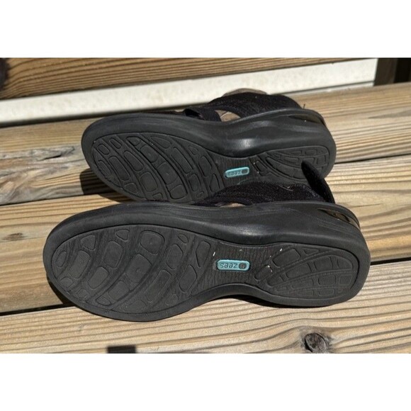 BZees Sandals Womens 9 Dream Wedge Heels Strappy Black Fabric Hook And Loop - Picture 6 of 9